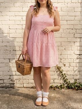 POL Tie Strap Sundress Red Heart Print Cottagecore Coquette Babydoll Dress M